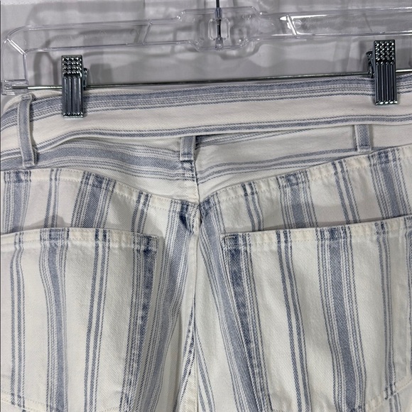 Citizens of Humanity White and Blue Straight Leg Jeans with Stripes and Belt - Picture 11 of 12